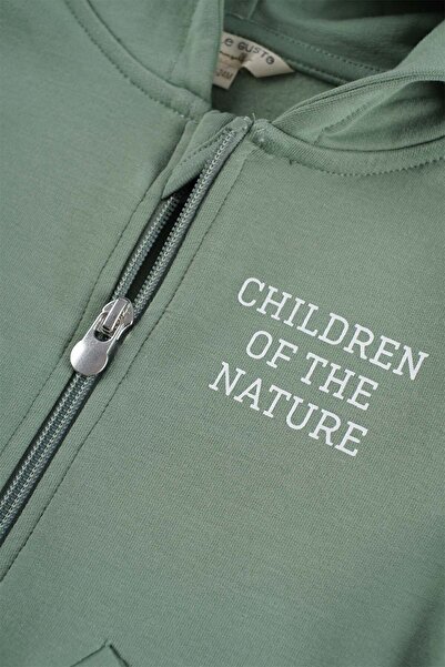 Little Gusto Hooded Baby Jacket Green Organic Cotton
