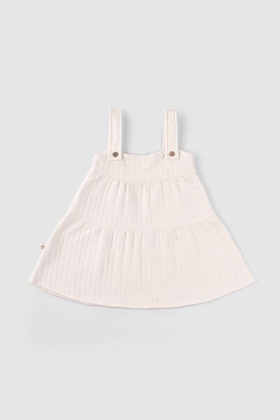 Little Gusto Organic Cotton Quilted Layered Baby Gilet Dress Cream
