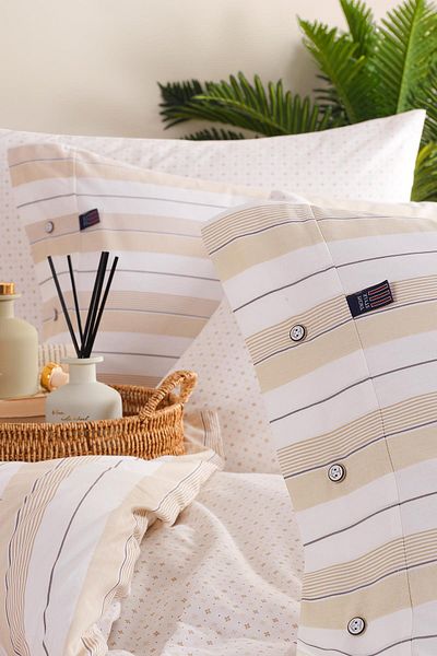 KÜBRAHOME'S Blue Marine Double Duvet Cover Pique Set - Good Night Beige