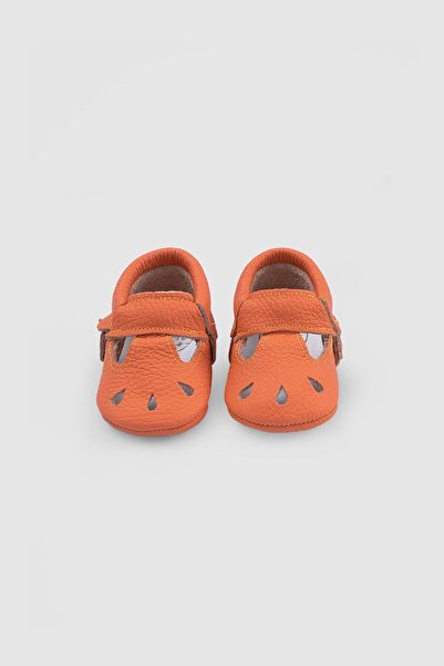 Little Gusto Orange Leather Baby Booties - Ankle Design