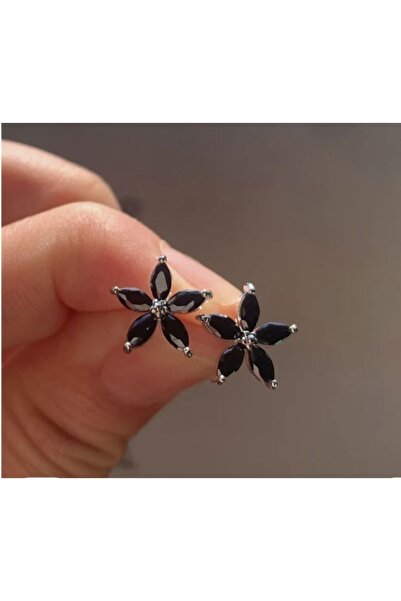 BY DİLEK ÇETİN ACCESSORY Çelik siyah taşlı çiçek model kıkırdak helix Tragus ...