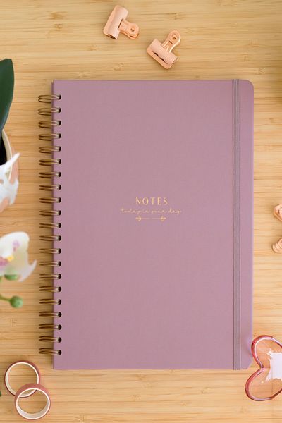 Matt Notebook دفتر ملاحظات ذو غطاء صلب على شكل وردة مجففة مقاس A4 - مقاس 20 × 28 سم، حلزوني مرن