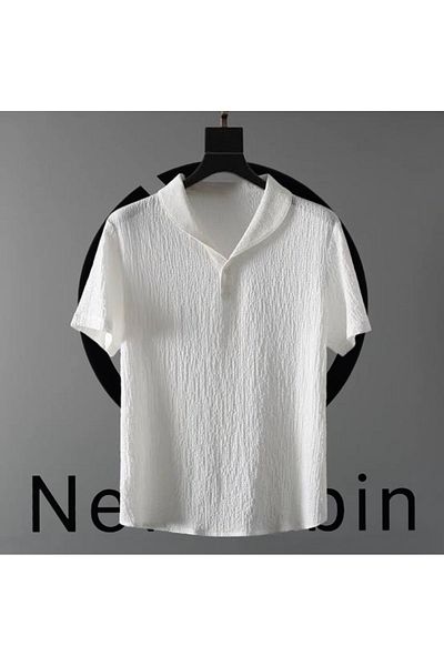 NewCabin Summer Lycra White T-Shirt and Sweatpants Set - Short Sleeve, Wrapped Crinkle Fabric, Set of 2