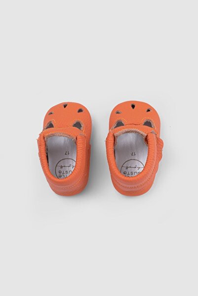 Little Gusto Orange Leather Baby Booties - Ankle Design