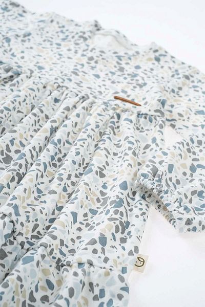 Little Gusto Long Sleeve Layered Dress Baby Terazzo Light Blue Organic Cotton