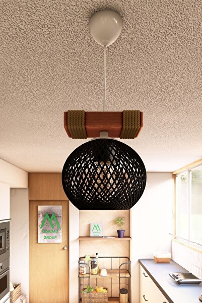 gökdağ group g g Ahşap Halatlı Balle Küre Top Tekli Sarkıt Avize