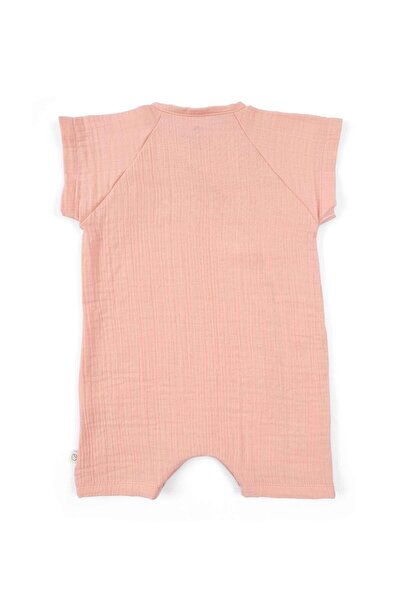 Little Gusto Double Breasted Collar Muslin Baby Jumpsuit Pink Organic Cotton
