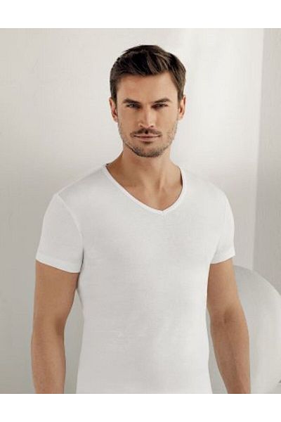 Şahinler White V-Neck Rib Tank Top - Men, 100% Cotton, Short Sleeve