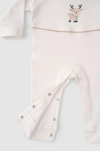 Little Gusto Organic Cotton Baby Collared Jumpsuit Playtime Deer Embroidered