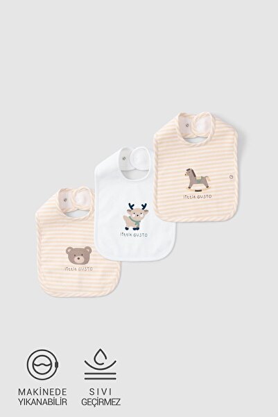 Little Gusto 3'lü Sıvı Geçirmez Organik Pamuk Mama Önlüğü Playtime