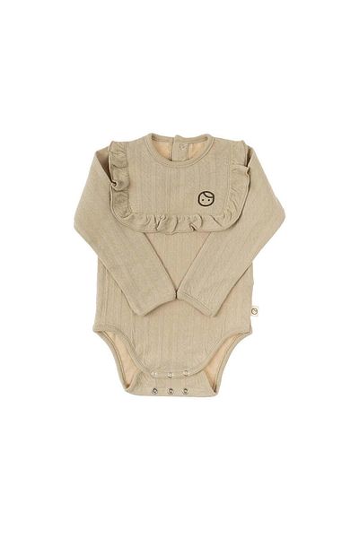 Little Gusto Long Sleeve Frilly Adjustable Snap-On Bodysuit Beige Organic Cotton