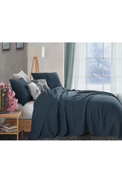 destinyhometex Royal Blue 4 straturi muselină multiplă - 100% bumbac, fără franjuri, personalitate dublă, 230x240cm King Size