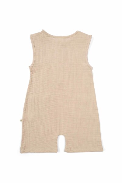 Little Gusto Muslin Sleeveless Shorts Jumpsuit Beige Organic Cotton