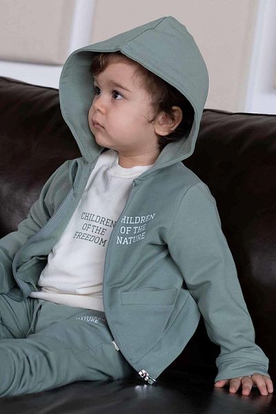 Little Gusto Hooded Baby Jacket Green Organic Cotton