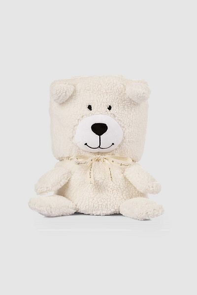 Little Gusto Teddy Bear Wellsoft Blanket Ecru