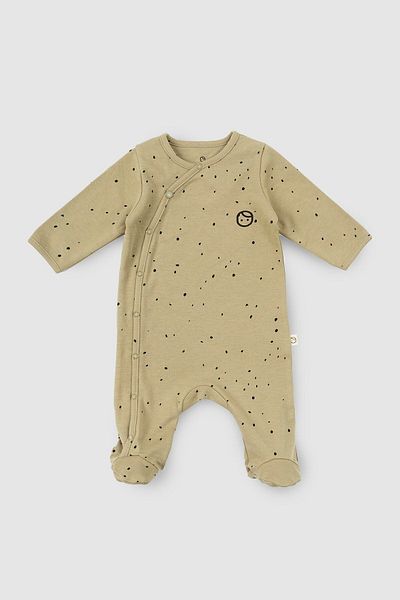 Little Gusto Jumpsuit with Booties Newborn Cosmos Khaki Organic Cotton
