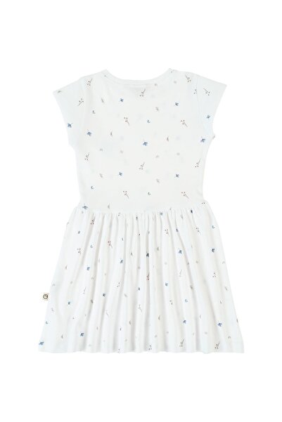 Little Gusto Kısa Kollu Çiçek Desenli Elbise Beyaz