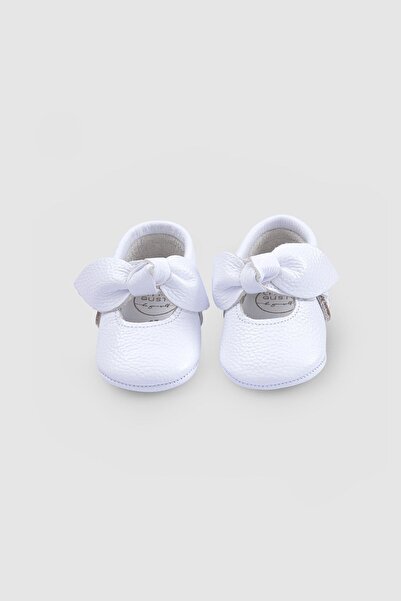Little Gusto White Bow Leather Baby Booties
