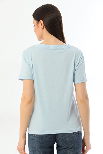 kallima Синя футболка з вишитими кишенями та V-подібним вирізом з бавовни 100