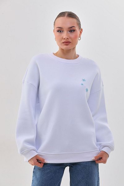 kallima Hanorac gros de iarnă, supradimensionat/larg, cu model de fulgi de nea, alb, pentru femei, cu fleece în interior