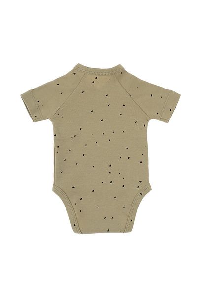 Little Gusto Short Sleeve Double Breasted Bodysuit Newborn Cosmos Khaki Organic Cotton