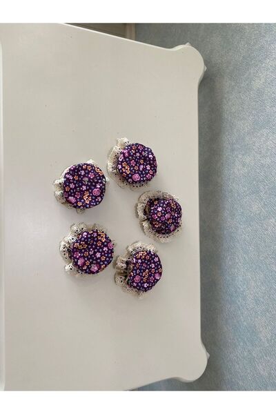 AdaEsintisi 5 Adet Kendinden Lastikli Mor Çiçekli Kavanoz Kapağı Şapkası