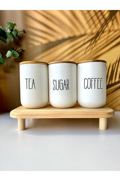 Mottogo Tea Coffee Sugar 3-piece Spice Set and Stand