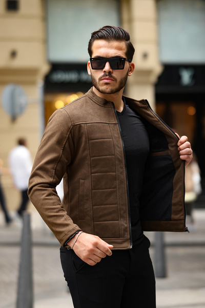 gm giyimarket Men's Suede Seasonal Jacket - Water and Windproof, Slim Fit Lined