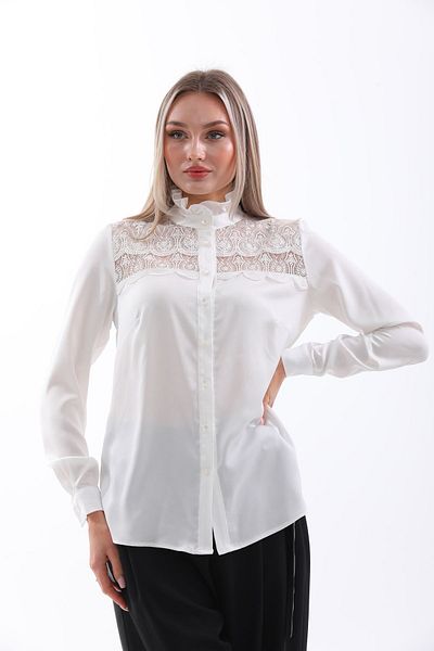 Loom Boutique Large Size Lace Embroidery Crepe Shirt - G0046