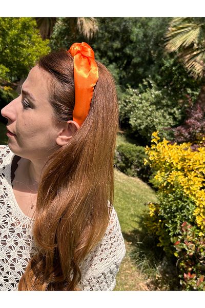 ByMerve Bym486 Coroană de păr din satin portocaliu - Accesoriu pentru femei cu noduri