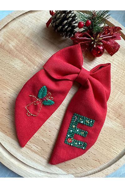Eli baby handmade Christmas bell and letter red bow buckle