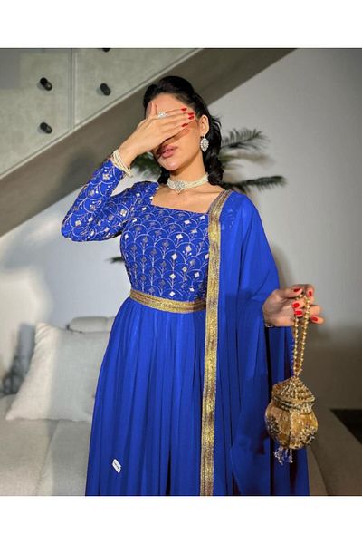Gold Dresses Indian Embroidery Detailed Evening Dress - Aby 242682