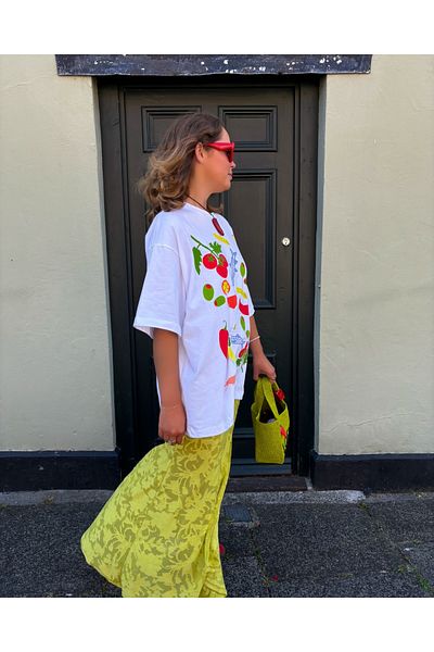 Jose Clothing Λευκό μπλουζάκι Oversize - Crew Neck, κοντό μανίκι, εμπριμέ οργανικό βαμβάκι