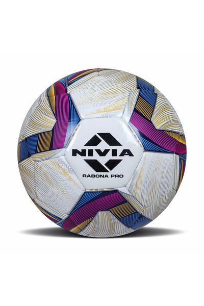 Nivia كرة قدم رابونا برو (أبيض/أحمر غامق، مقاس 5) | مخيطة آليًا | 32 لوحة