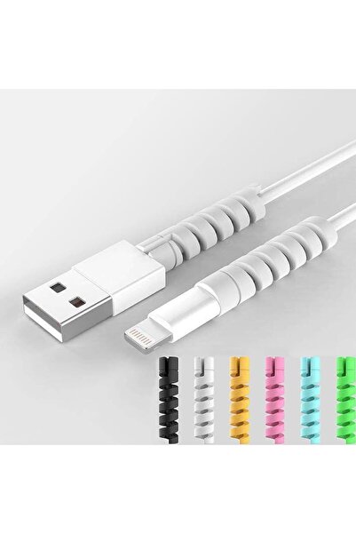 MAB Şarj ve Kulaklık Kablo Koruyucu Set 4'lü - Spiral Silikon Esnek Yay Aparat, Renkli Koruma