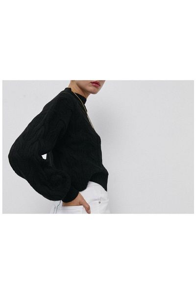 DRESSY CL Pulover de damă, cu guler judecător, cu model jacquard, crop confortabil