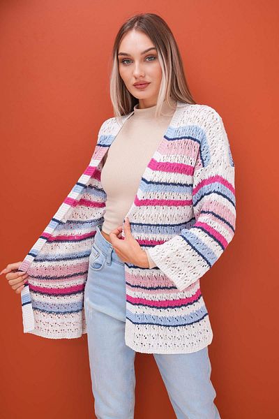 ŞİMAL Striped Knitwear Women's Cardigan - 245295