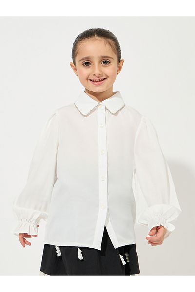Styli Solid Volume Sleeves Shirt with Button Placket
