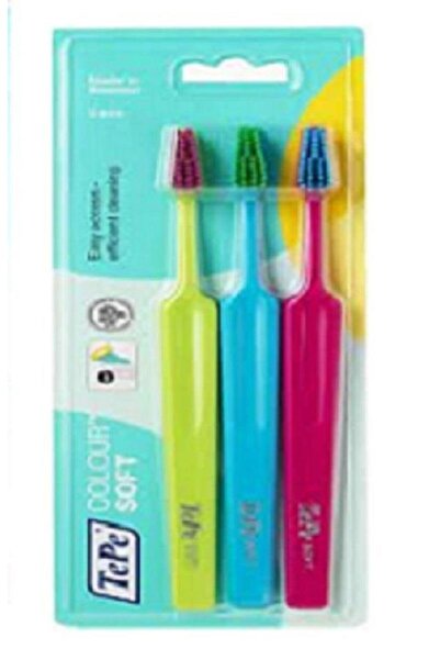 TePe فرشاة أسنان يومية ناعمة - مجموعة مختارة من 3 قطع |   أزرق أخضر وردي