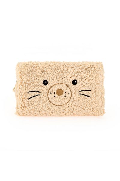 Petrichor Beige Teddy Patterned Plush Pen Holder - 22X12 cm