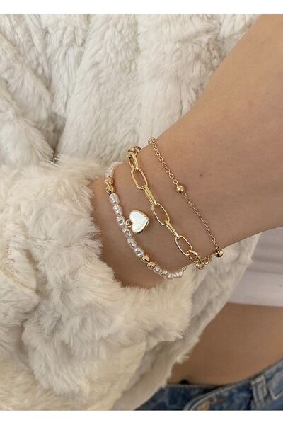 takıtarzım سوار ذهبي مكون من 3 قطع على شكل قلب لؤلؤي