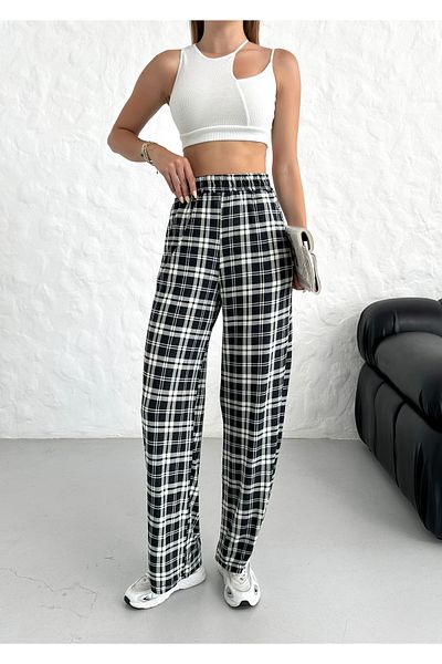Babelook Carouri alb-negru - Pantaloni de pijama de damă cu buzunare elastice cu talie obișnuită