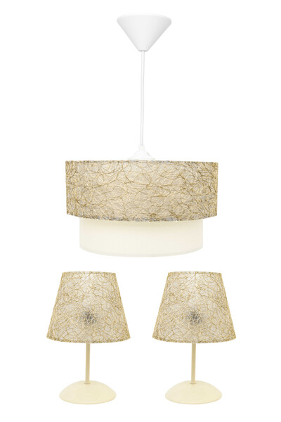 D-light Altın Ipli Yatak Odası Abajur Ve Avize Seti