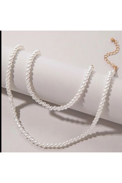 MODAMAYS Set of 2 Pearl Bracelet and Necklace Suit