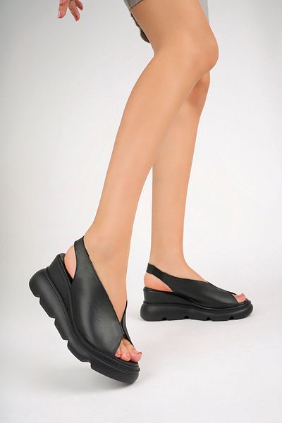 Deripabuc Black Genuine Leather Women's Sandals - Dp-1060