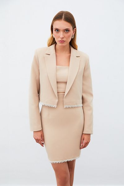 Sateen Accessory Short Jacket - Beige