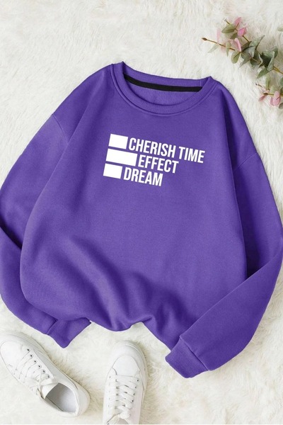 Wish BF Hanorac unisex mov cu imprimeu supradimensionat bumbac