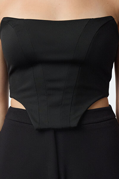 Trendyol Collection Pletené černé Crop Bustier - Detailní korzet, Tprss24Bs00049