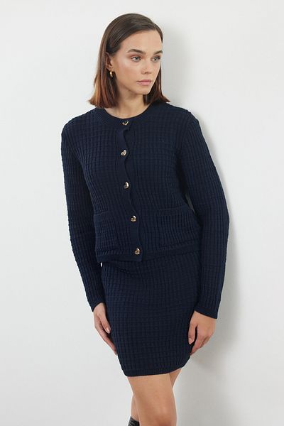 Trendyol Collection Szívmintás sötétkék kötöttáru szett - alsó és felső TWOAW25AU00045