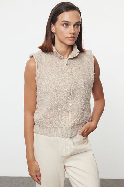Trendyol Collection Beige Knitwear Vest - Regular Boucle, Zippered TWOAW25YE00017